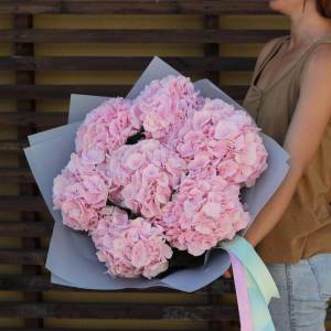 Букет из 7 розовых гортензий