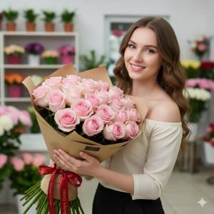 15 розовых роз