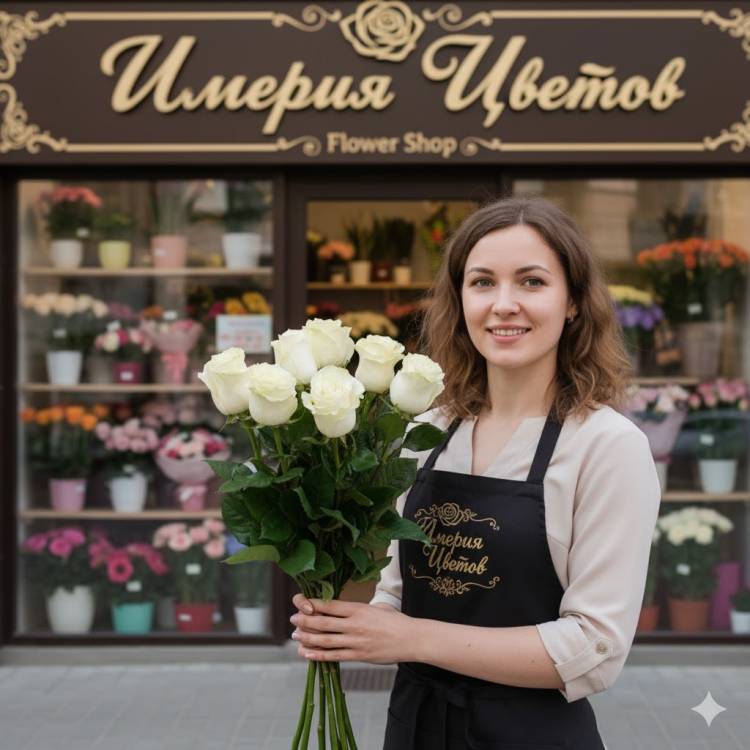 7 белых роз под ленту