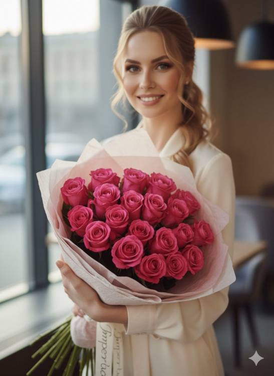 Моно букет из 21 розовых роз