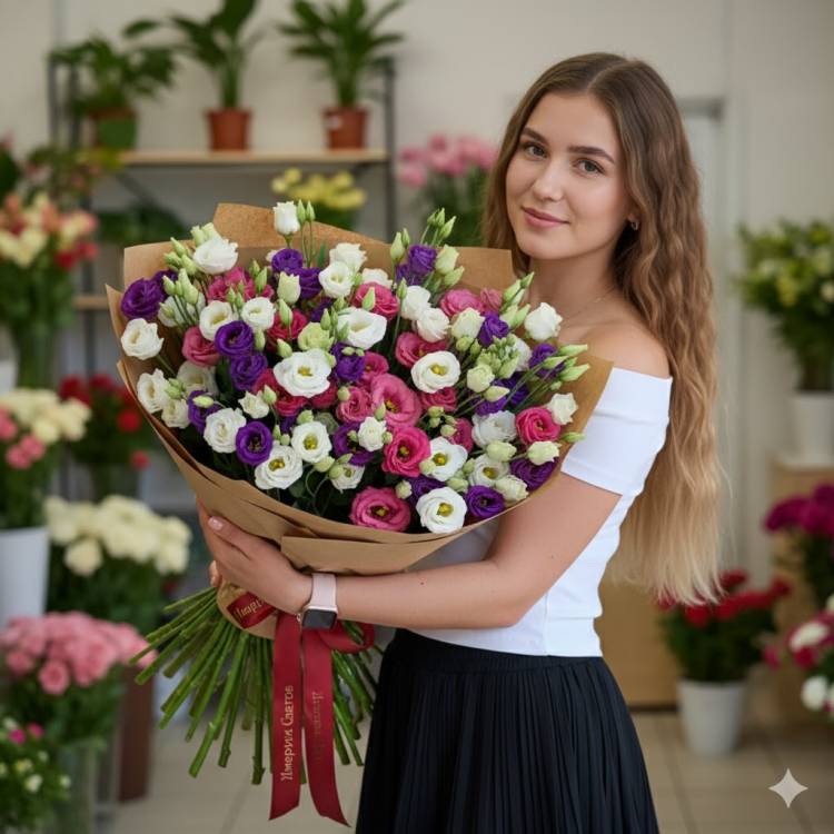 Букет из 15 разноцветных эустом