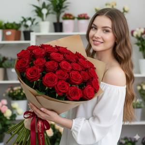 Букет из 15 красных роз в крафт-упаковке