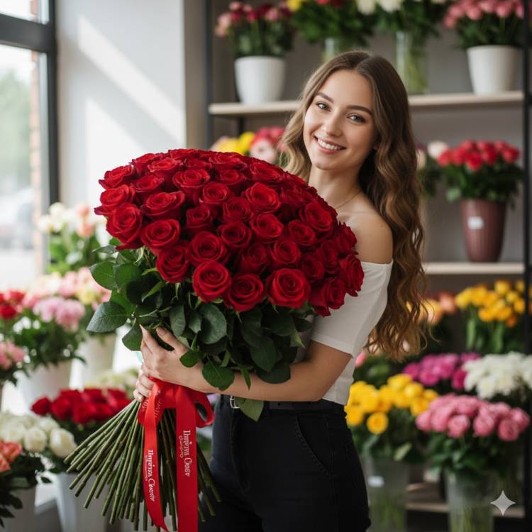 Букет из 15 красных роз 60 см