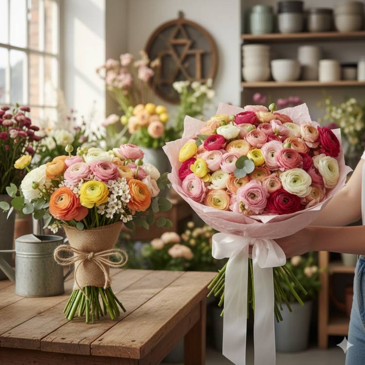 Букет из ранункулюсов "Цветочное изобилие"