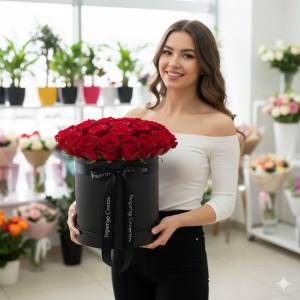 25 красных роз в коробке