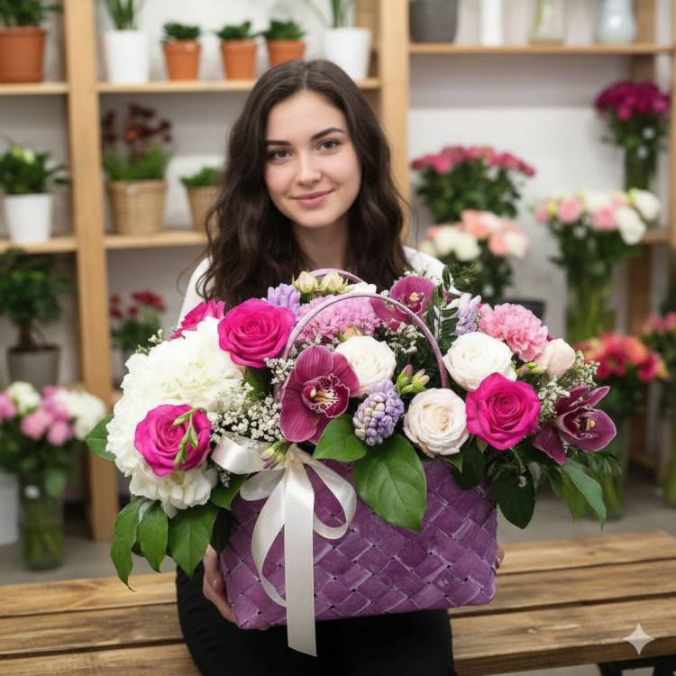 Букет с гиацинтами "Корзинка счастья"