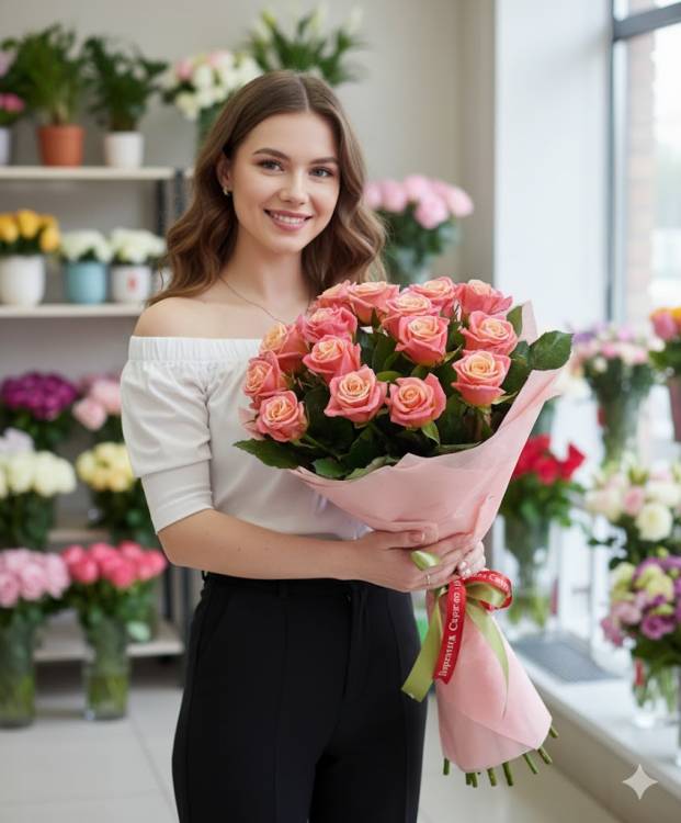 Букет из 15 розовых роз 80 см