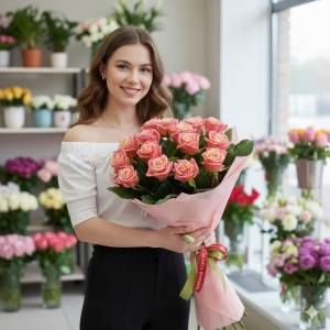 Букет из 15 розовых роз 100 см