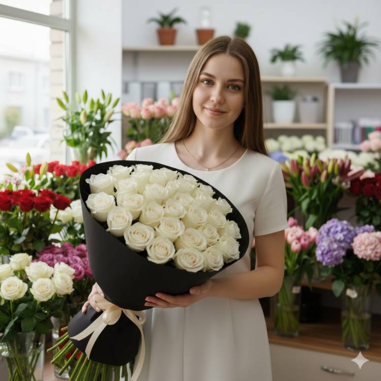 Букет 25 роз 60 см