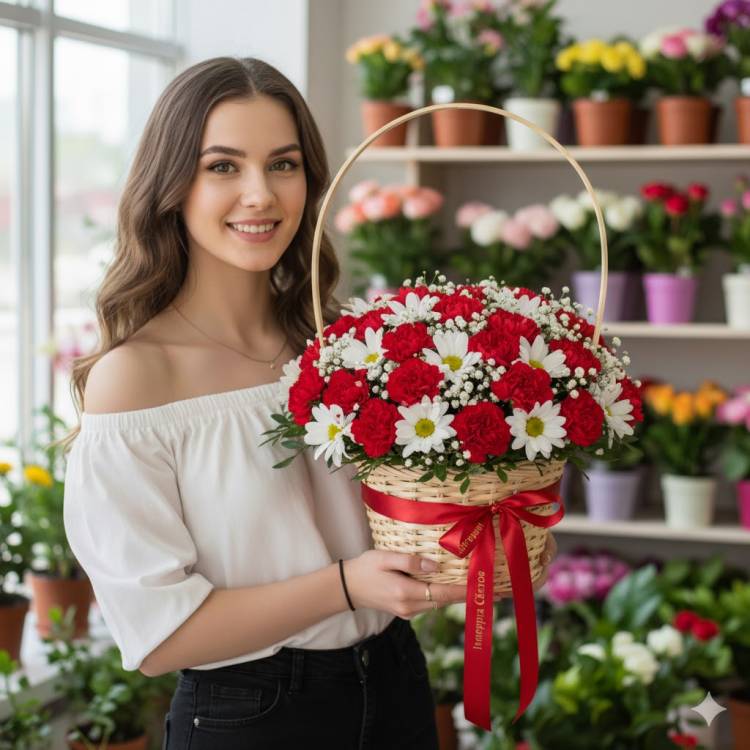 Корзинка Сборная из хризантемы и гвоздики